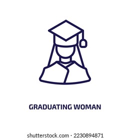 graduating woman icon from people collection. Thin linear graduating woman, graduation, girl outline icon isolated on white background. Line vector graduating woman sign, symbol for web and mobile