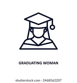 graduating woman icon. Thin line graduating woman icon from people collection. Outline vector isolated on white background. Editable graduating woman symbol can be used web and mobile