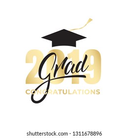 Graduation 2019 concept. Typography lettering label design for Graduation celebration.