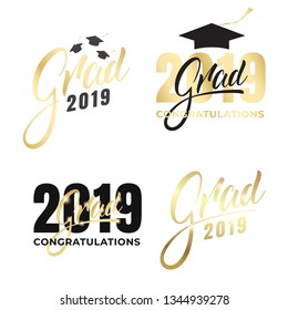 Graduation 2019 labels. Set of typography lettering signs design for Graduation celebration.