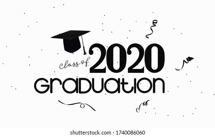 Graduation 2020 party poster in black and white style. Vector illustration