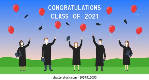 Graduation 2021 ceremony. Poster. Vector illustration.