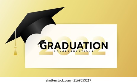 Graduation 2022 with mail and cap in congratulations Class of 2022. Template design ,isolated on gold background ,Vector illustration EPS 10
