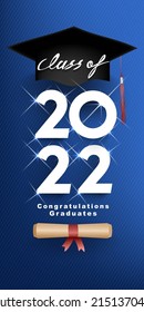 Graduation 2022 Vector text 3D gold design, congratulation event, T-shirt, party, high school or college graduate. Lettering for greeting, invitation card