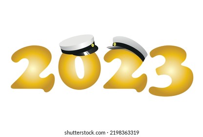 Graduation 2023, traditional Swedish "Studenten" caps, to celebrate the finish  from Gymnasium.  Vector Illustration