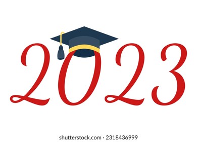 Graduation of 2023. Vector illustration.Template for design party high school or college, graduate invitations.