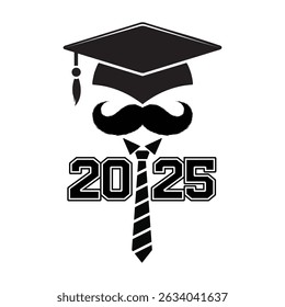 Graduation 2025 Mustache Cap Tie Icon Graphic Design