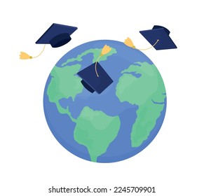 Graduation abroad flat concept vector illustration. Editable 2D cartoon elements on white for web design. Finish university. International learning creative idea for website, mobile, presentation