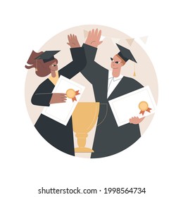 Graduation abstract concept vector illustration. Graduation day, getting an academic degree, announcements, caps in air, happy students with diploma, parents congratulate, prom abstract metaphor.