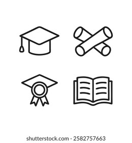 Graduation and Academic Achievement Outline Icons for Education and Success