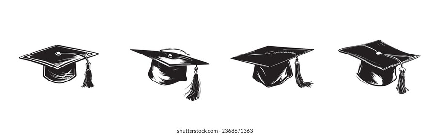 graduation academic ceremony hat silhouette set