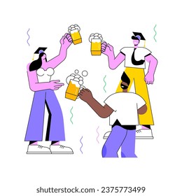 Graduation afterparty isolated cartoon vector illustrations. Group of students celebrating university graduation, clink glasses with friends and family, having fun at afterparty vector cartoon.
