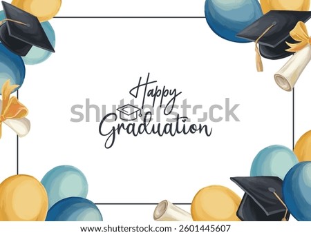 Graduation background with an academic hat, diploma, balloons, and Class of 2025, perfect for school celebrations and achievements