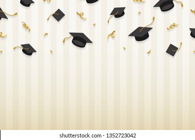 Graduation background with mortar boards vector