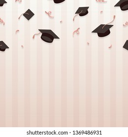 Graduation background with mortar boards vector