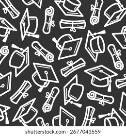 Plano de fundo de graduação, conjunto de padrões. Ícone de coleção cap de graduação. Vetor