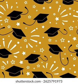 Graduation Background. Seamless pattern with graduation caps. Vector Illustration