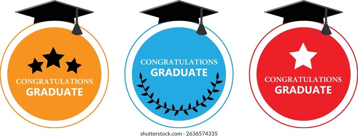 Graduation Badge Icon Set with Cap and Congratulations Text