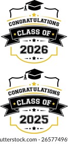 Vector de la insignia de graduación, clase de felicitaciones de 2025 2026, diseño moderno del emblema del logro escolar