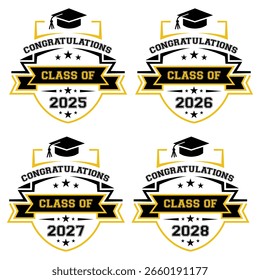Conjunto de Vector de insignia de graduación, felicitaciones clase de 2025 2026 2027 2028 Emblema