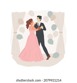 Graduation ball isolated cartoon vector illustration. High school tradition, celebration, ball, prom party, graduation couple dancing in a hall, girl wearing flower bracelet cartoon vector.