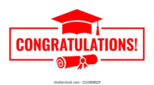 Graduation banner design with congratulations text, vector illustration on white background