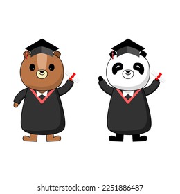 Graduation bear panda cartoon so cute on white background.vector illustration.