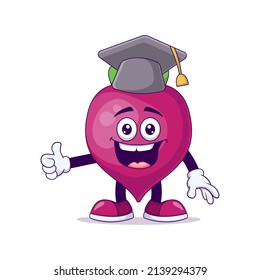 Graduation beetroot cartoon mascot character vector illustration design