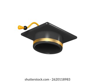 Graduation black cap. Education, degree ceremony concept. 3d render vector illustration.