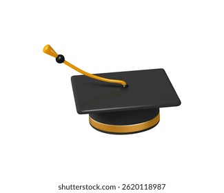 Graduation black cap. Education, degree ceremony concept. 3d render vector illustration.