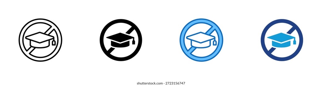Vector de diseño de íconos de estilo múltiple bloqueado de graduación - Gorra de graduación dentro de un símbolo prohibido que representa el acceso restringido a la educación o el logro académico cancelado