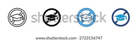 Graduation Blocked Multiple Style Icon Design Vector - Graduation cap inside a prohibited symbol representing restricted education access or cancelled academic achievement