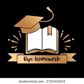 Libro De Graduación Y Gorra Adiós A La Tarea Vector