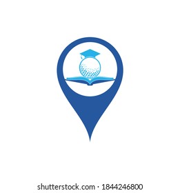 Graduación Vector de diseño del logo del mapa de golf del libro. Elemento de diseño del logotipo del icono del libro de golf