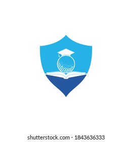 Graduation Book golf shield shape logo design vector. Golf Book Icon Logo Design Element