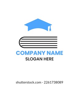 Graduation Book Logo Design Concept With Book and Graduation Hat Icon Template