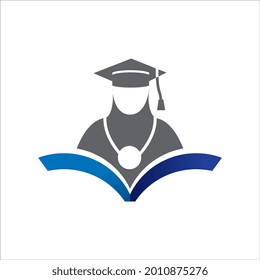 Graduation with book logo design icon template. Logo for education and graduation icon. Vector illustration.