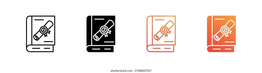 Conjunto de iconos de estilo múltiple de libro de graduación