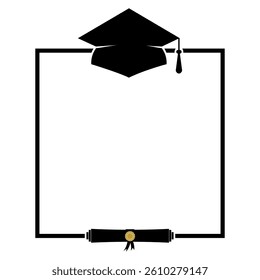 Graduation border template isolated on white. Vector frame with graduation hat and diploma. Perfect for banner, card, poster, flyer, invitation, etc