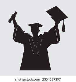 Graduation Boy Silhouette vector illustration.
