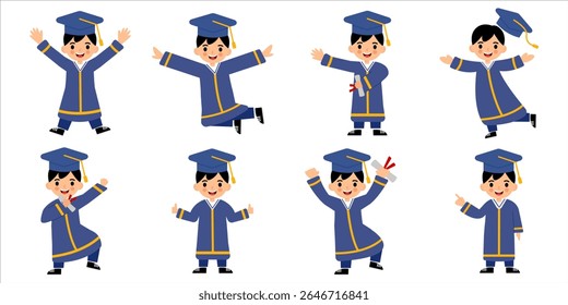 Graduation Boy Wearing Cap and School Uniform Flat Illustration	