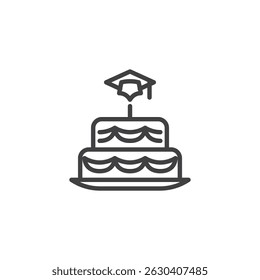 Graduation Cake line icon. linear style sign for mobile concept and web design. Graduation party cake outline vector icon. Symbol, logo illustration. Vector graphics