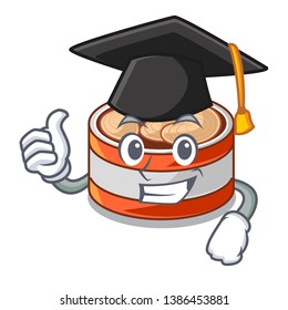 Graduation canned tuna above character wooden table