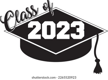 Graduation Cap 2023 Black and White Graduate Logo