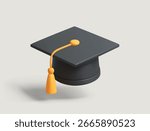 Graduation Cap 3D Icon. Black Mortarboard with Yellow Tassel isolated 3d vector Illustration