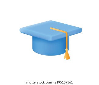 Graduation cap 3d icon. College, university Education, degree ceremony concept. Vector illustration isolated on white background.