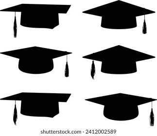 Límite de graduación. Límites académicos aislados
iconos vectoriales, sombrero académico cuadrado,
discurso ceremonial para la universidad y
graduados universitarios.Silueta plana
ilustración aislada en fondo blanco