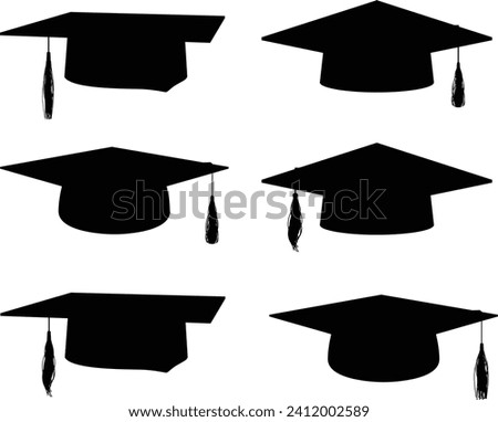 Graduation cap. Academic caps isolated
vector icons, Square academic hat,
ceremonial headdress for university and
college graduates.Flat silhouette
illustration isolated on white background