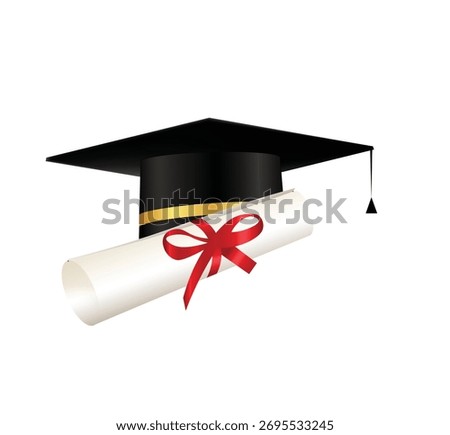 Graduation cap with academic diploma certificate representing education success and achievement