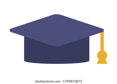 Graduation Cap, Academic Hat Flat Style Vector Illustration on White Background